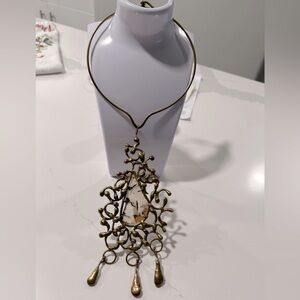 Retro Modernist Brutalist Mid-Century Bronze and Agate Necklace